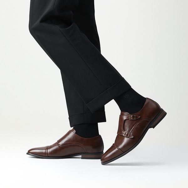 Men's Wide Monk Strap Oxford Shoes - BROWN - 6